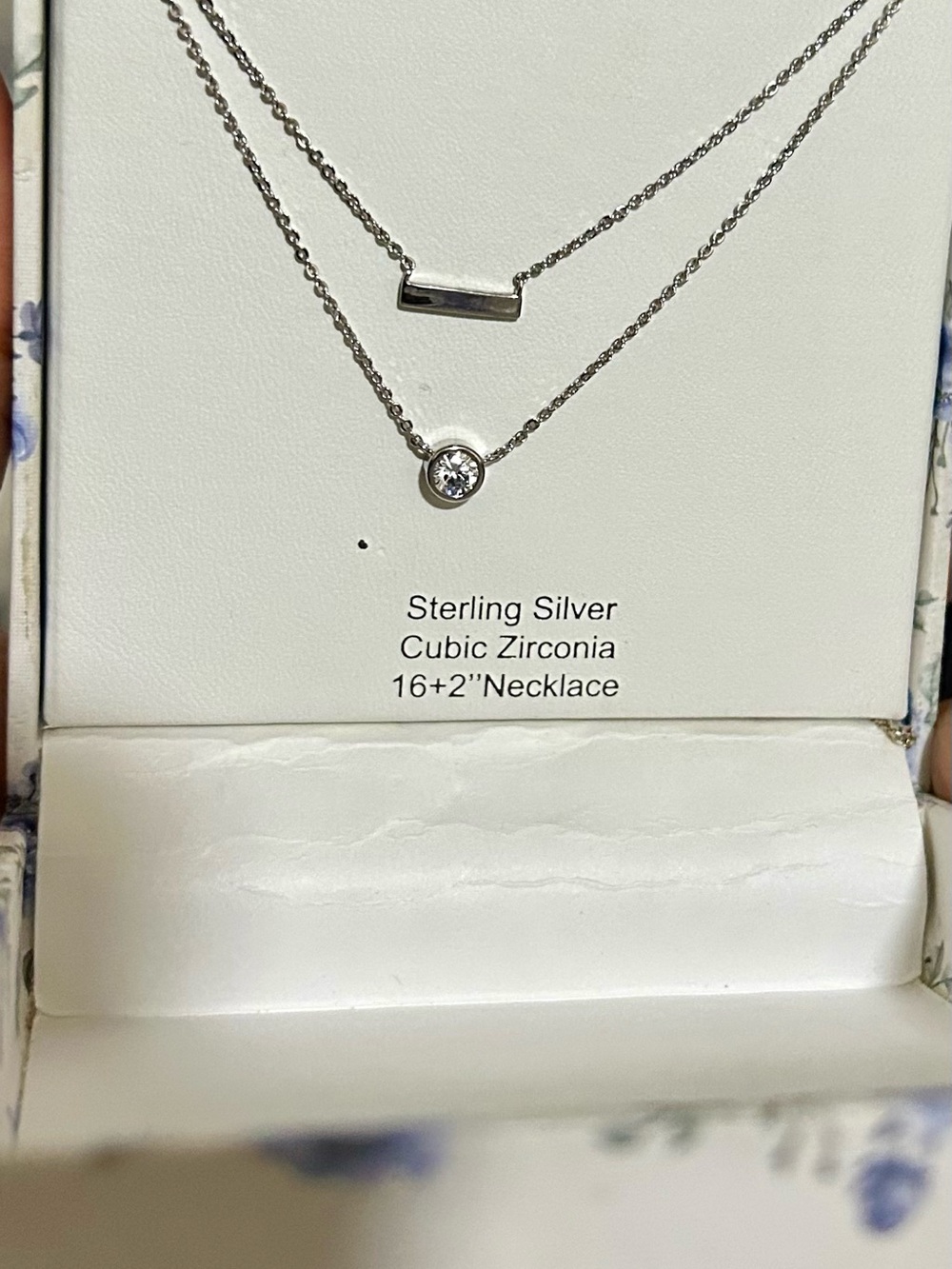 Sterling Silver Layered CZ Bar and Round Pendant Necklace - Silver